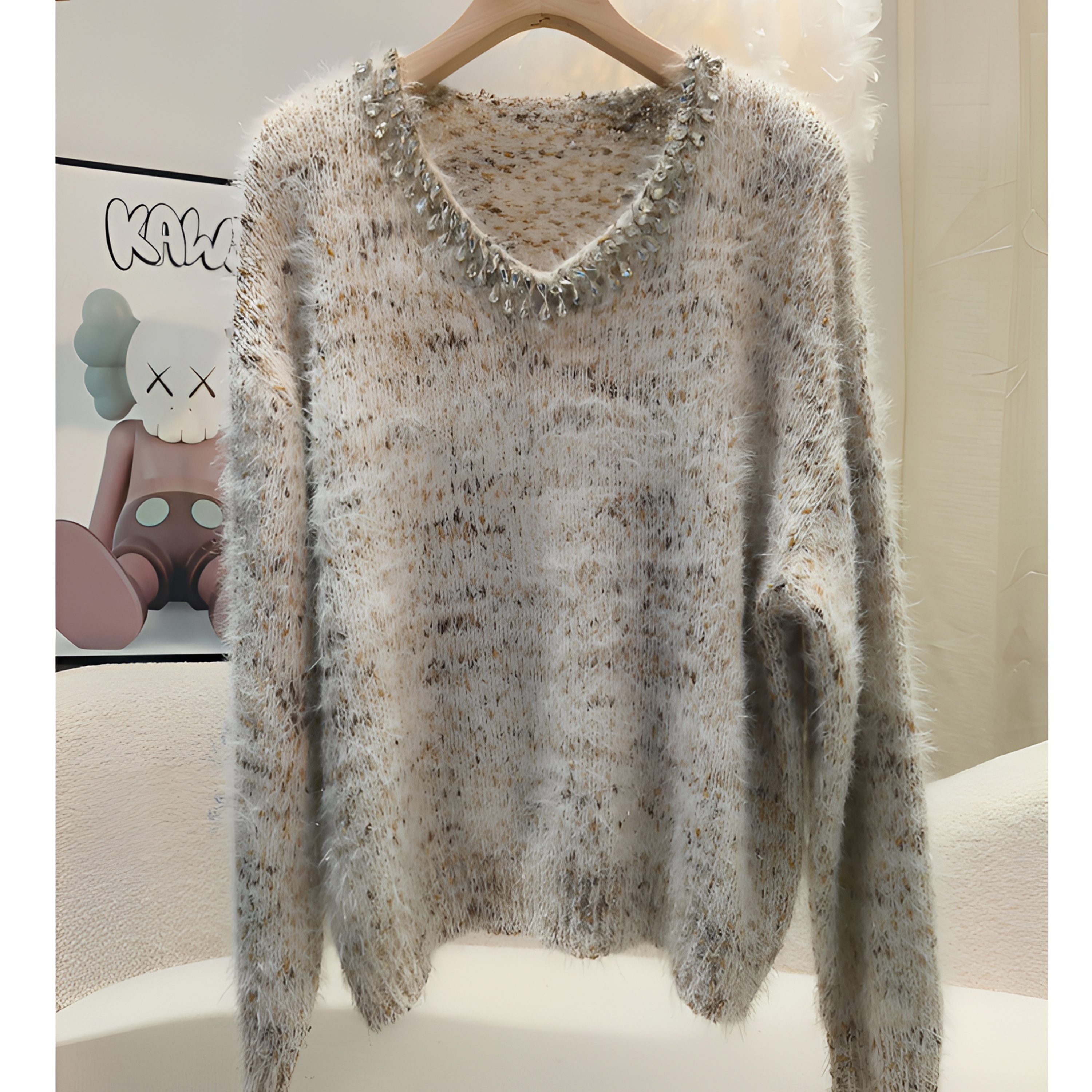 【亮片】法式千金风女常规款毛针织衫百搭套头9509