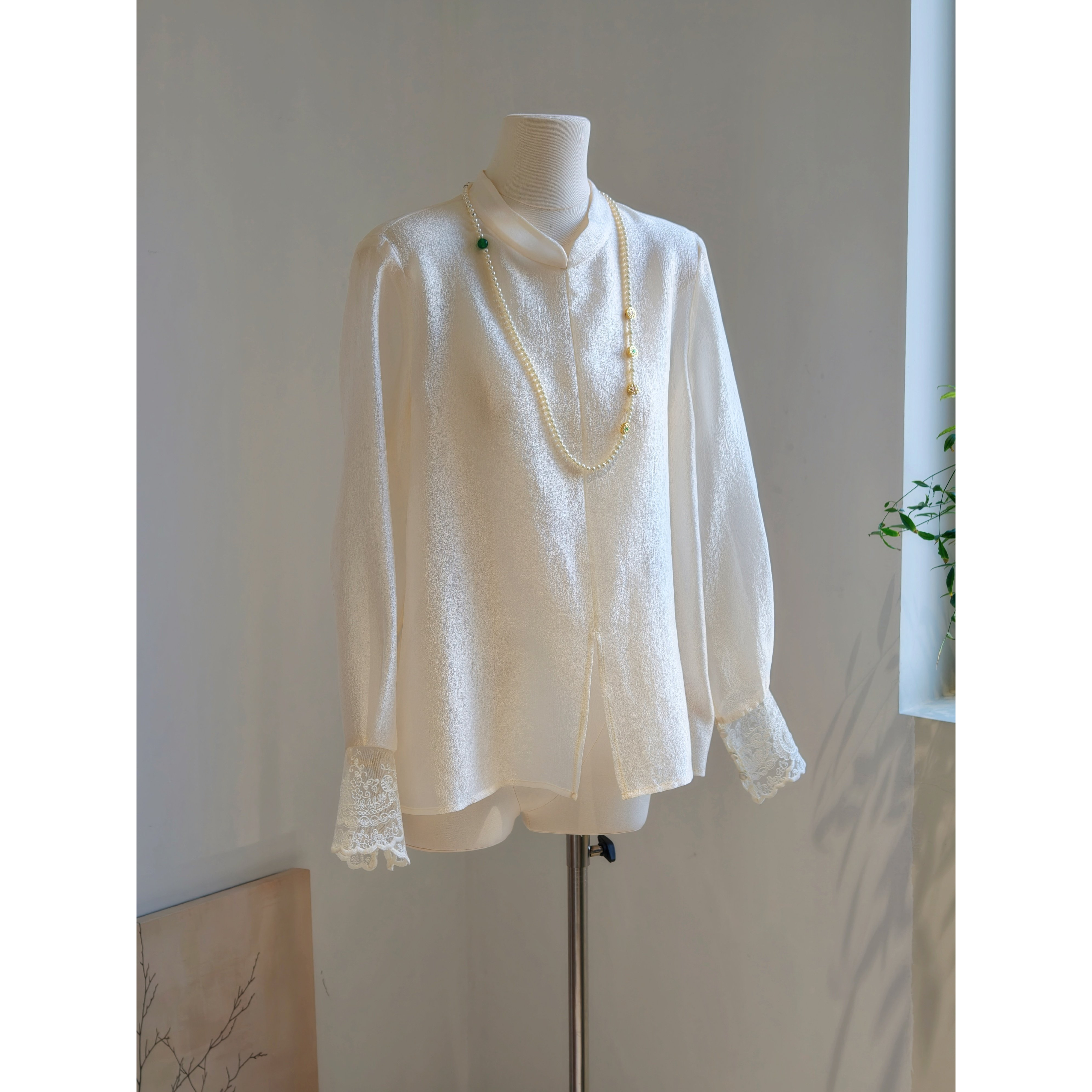 新中式立领衬衫内搭女薄款仙气米白色长袖叠穿轻奢高级感国风打底