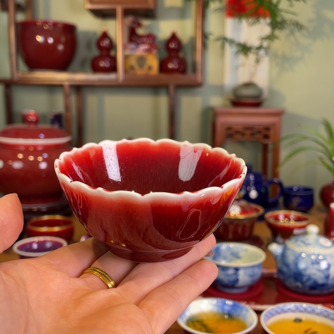 清欢雅玩原矿郎红福利花口杯