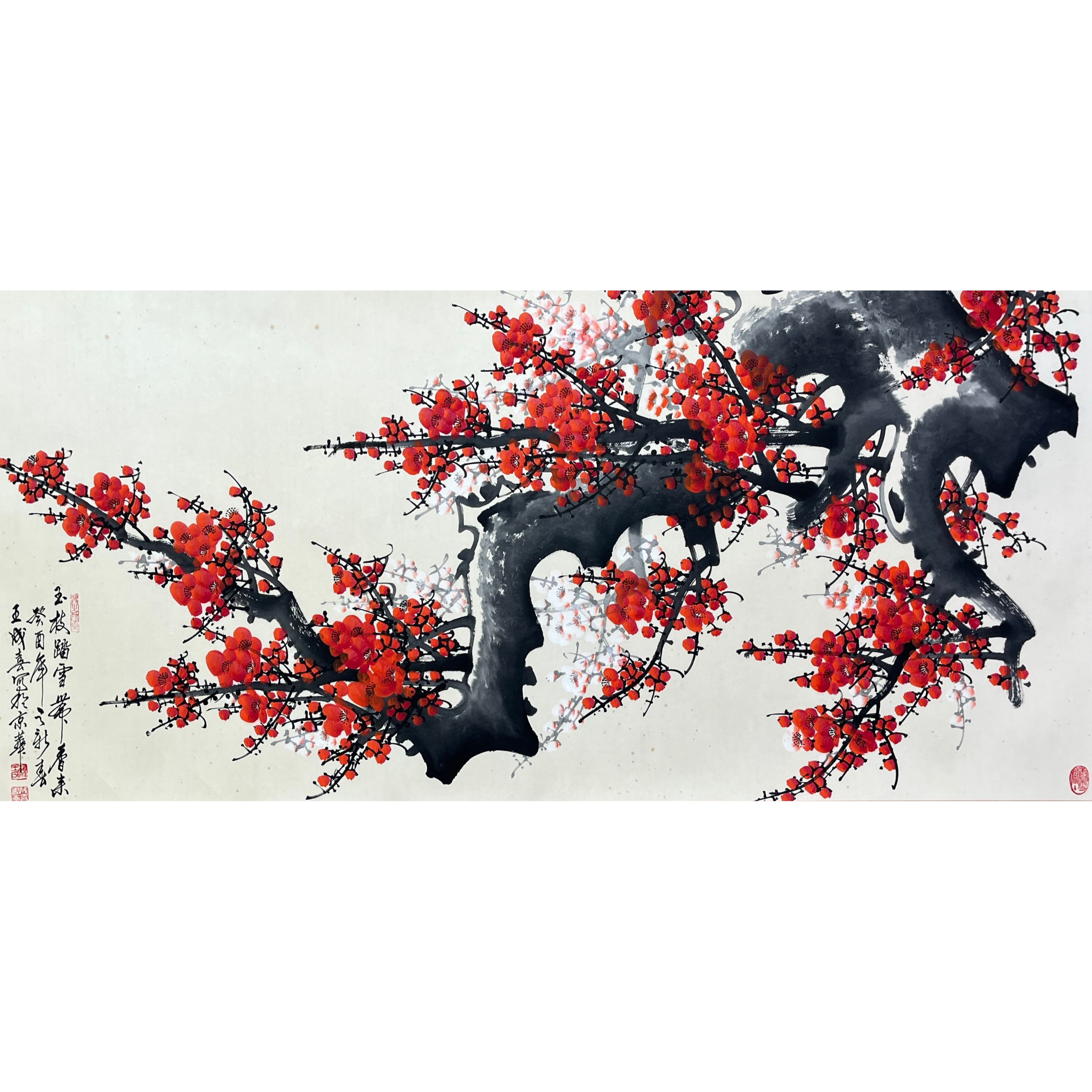 Lot 2475 王成喜 《红梅》 136cm*66cm.