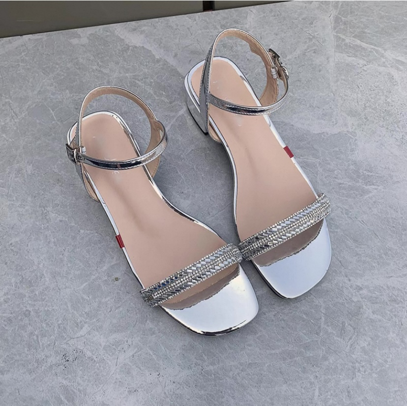 2816夏季新款时尚水钻一字带粗跟凉鞋F