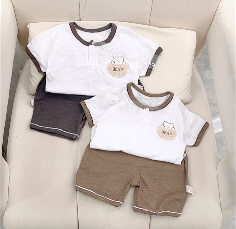 夏款小童夏季雪花棉短袖套装童装韩版极简风宝宝运动套装夏装