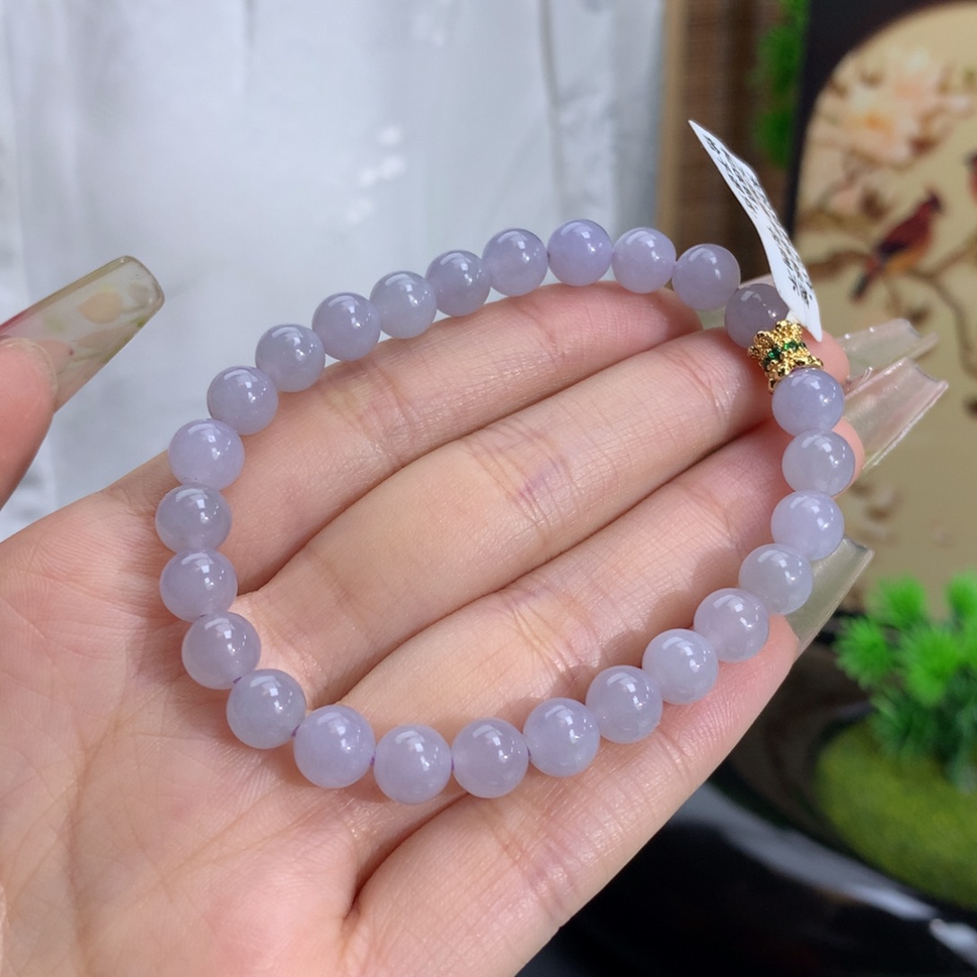 翡翠手链未镶嵌卡6.9冰润淡紫底