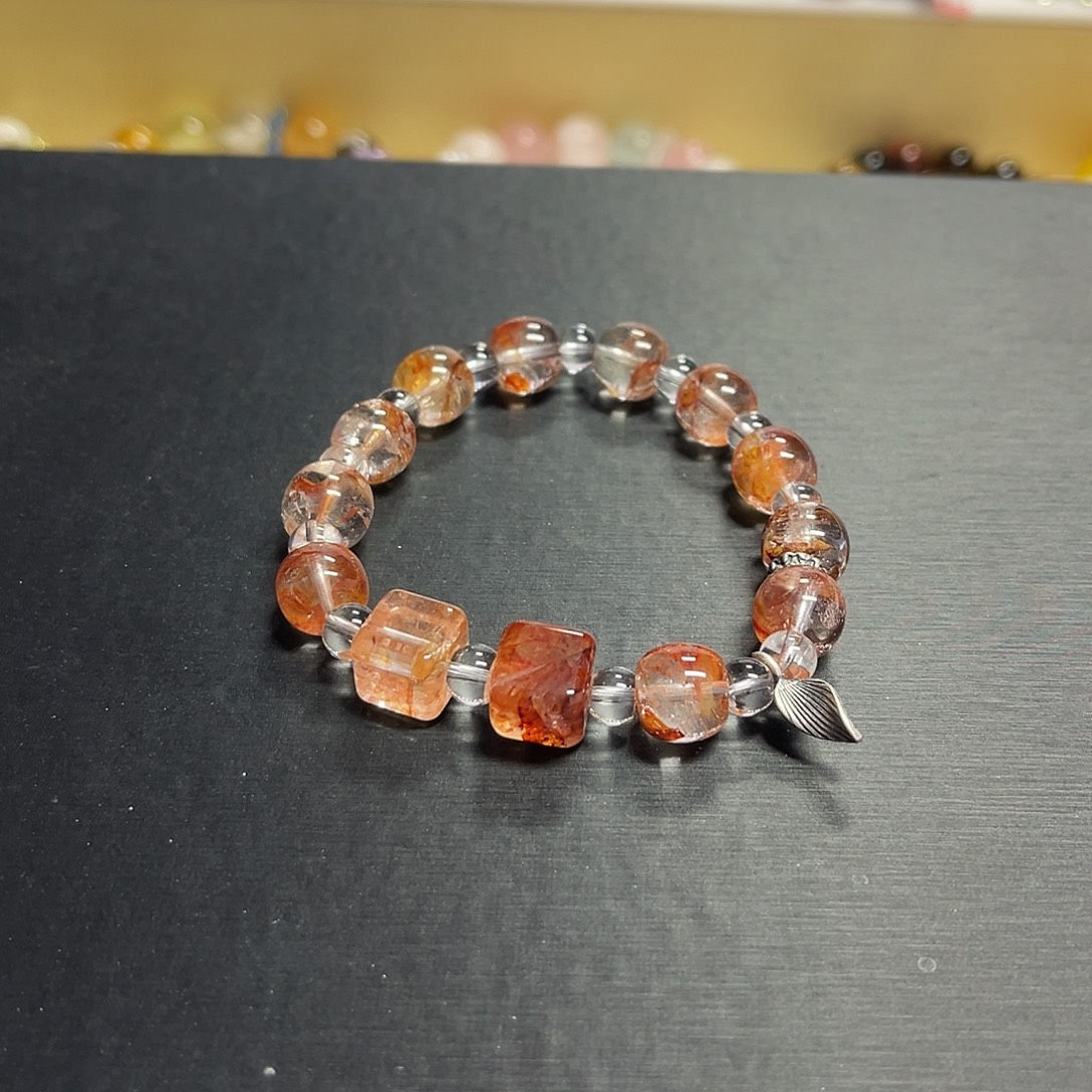 烟晶手链未镶嵌红胶花设计款手串