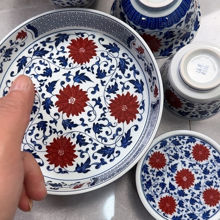 杯釉里红缠枝莲5件套景德镇