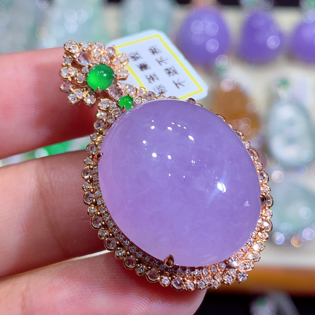 翡翠18K金镶嵌吊坠(不含链)