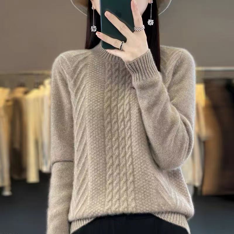2025新款半高领纯色韩版宽松加厚羊毛衫女套头保暖毛衣