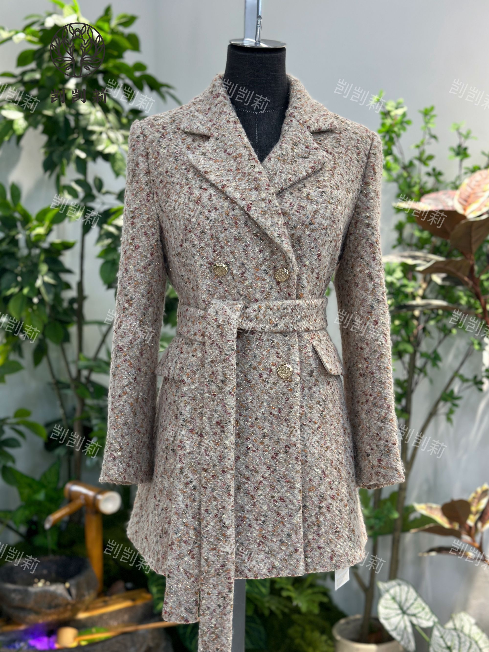 剀剀莉 秋季新款（藜麦大衣）米金色保暖绵羊毛轻奢气质大衣（0-15度