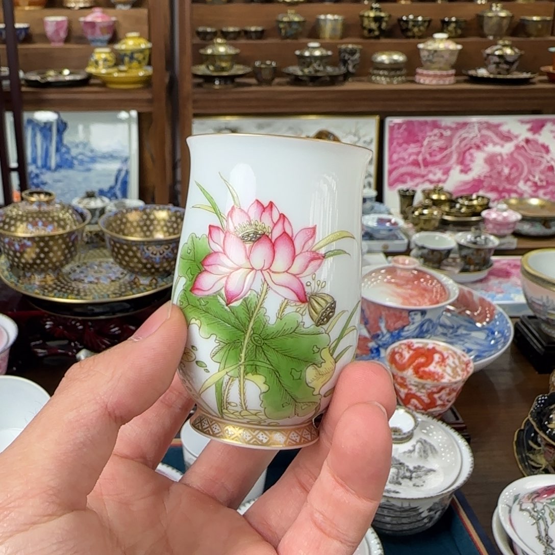 高端茶具陶瓷荷花杯