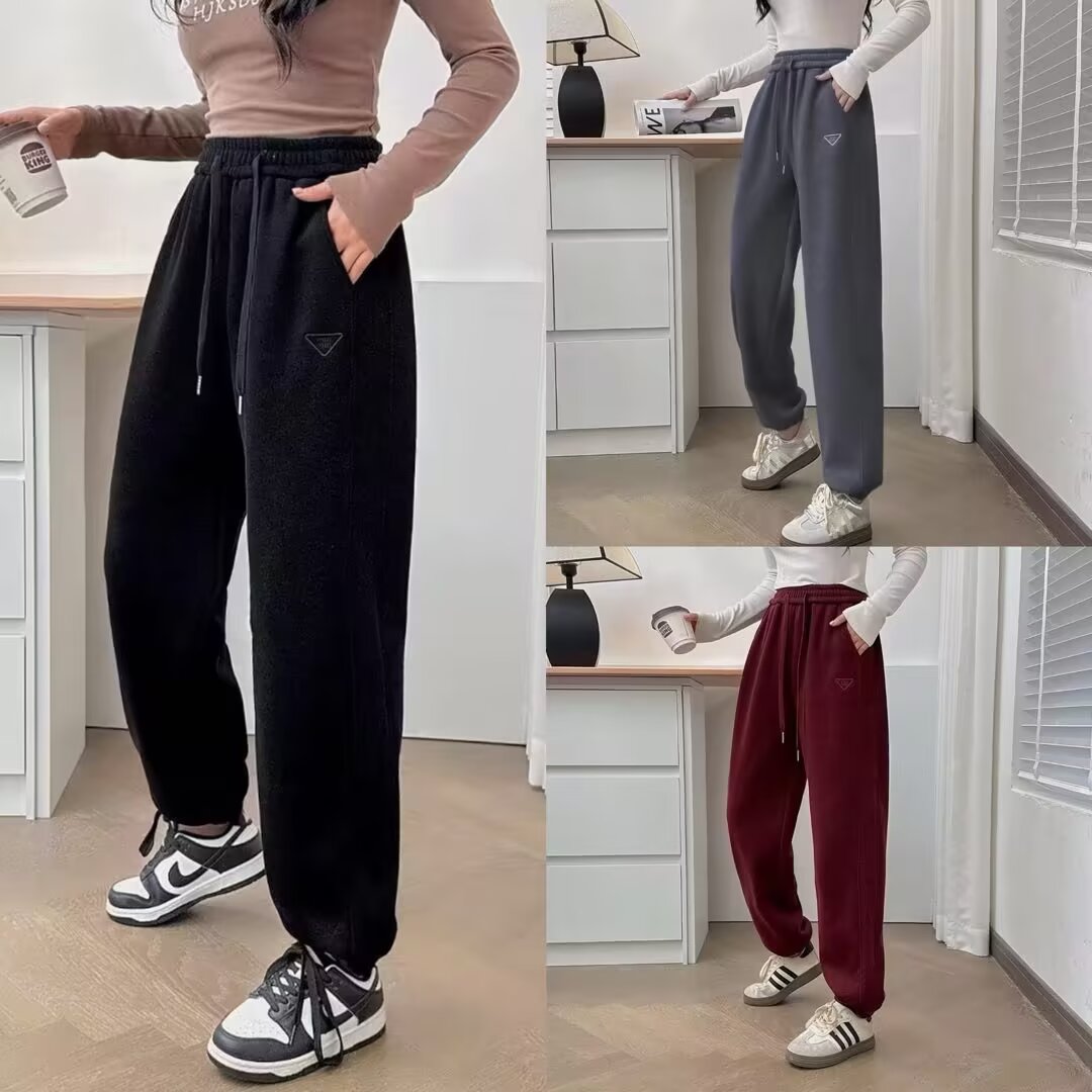 春秋秋冬休闲裤百搭垂坠感高腰窄版阔腿裤抽绳卫裤