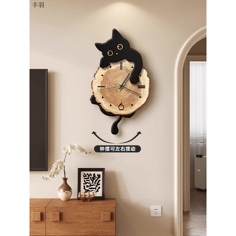 现代简约猫咪钟表挂钟客厅2025新款创意时钟挂墙高级感艺术挂表