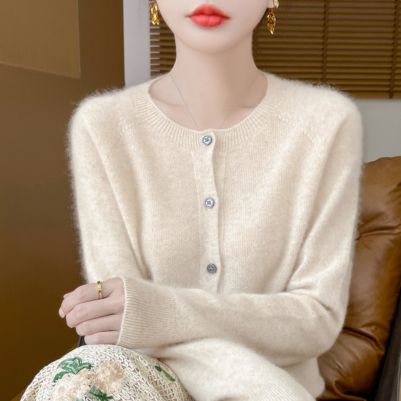 秋季新款女士羊毛开衫 针织打底衫 圆领长袖 保暖时尚 休闲舒适 