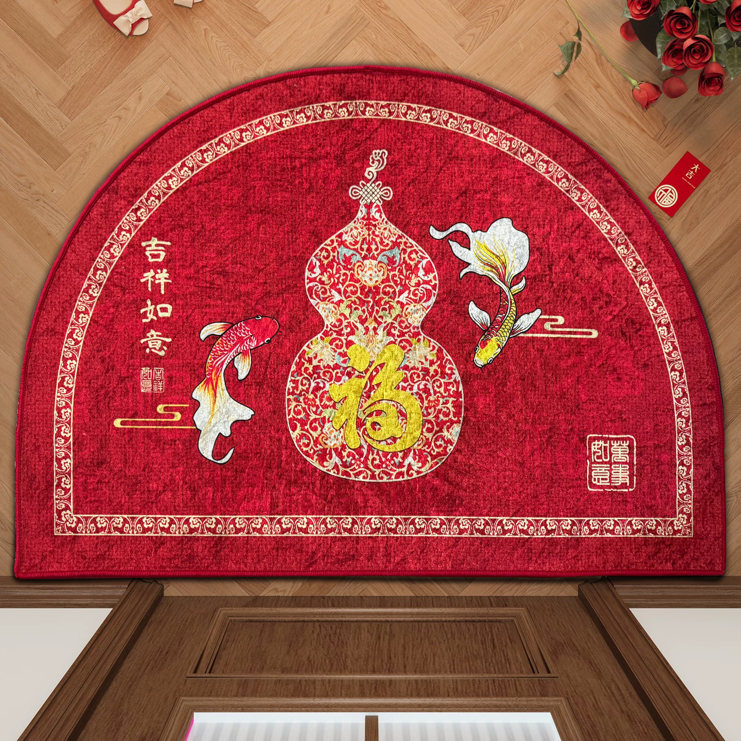 新款葫芦半圆地毯红色喜庆门垫玄关脚垫耐脏防滑入户门垫