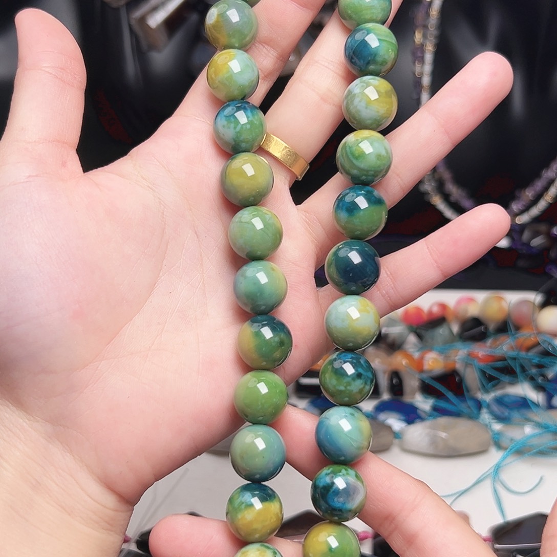 玛瑙/玉髓未镶嵌珠宝半成品c458 14m 地球玛瑙圆珠一条