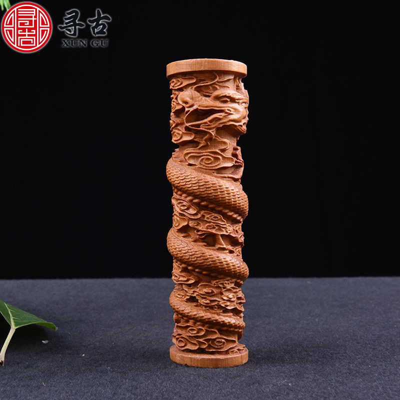 太行崖柏实木根雕工艺品手把件盘龙柱手柄蟠龙客厅家居装饰品