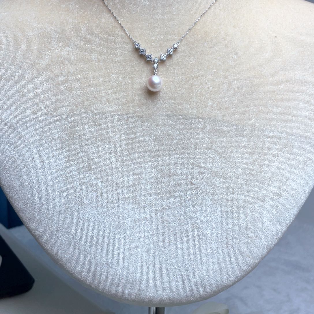 淡水珍珠银S925镶嵌项链9-10mm
