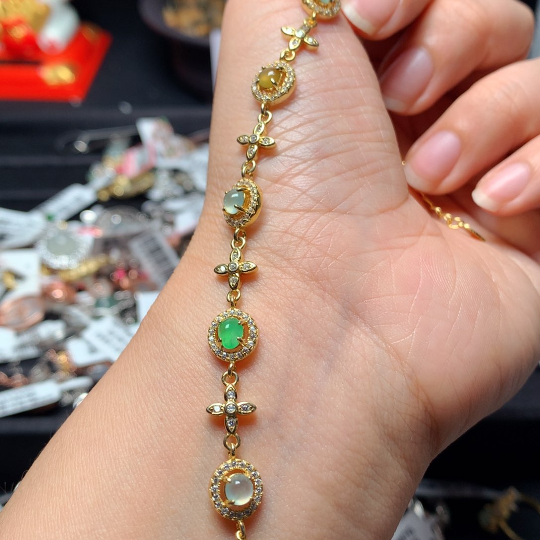 翡翠戒指银S925镶嵌手链