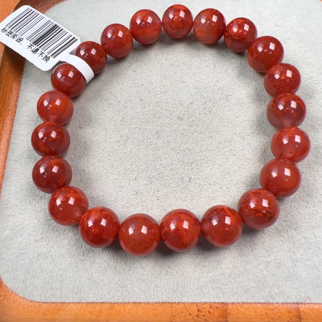 南红玛瑙未镶嵌（牛血妖花火焰圆珠9mm+