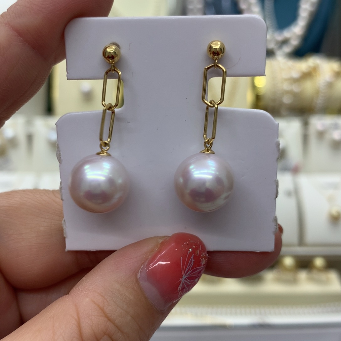 淡水珍珠耳饰18K金镶嵌12-13