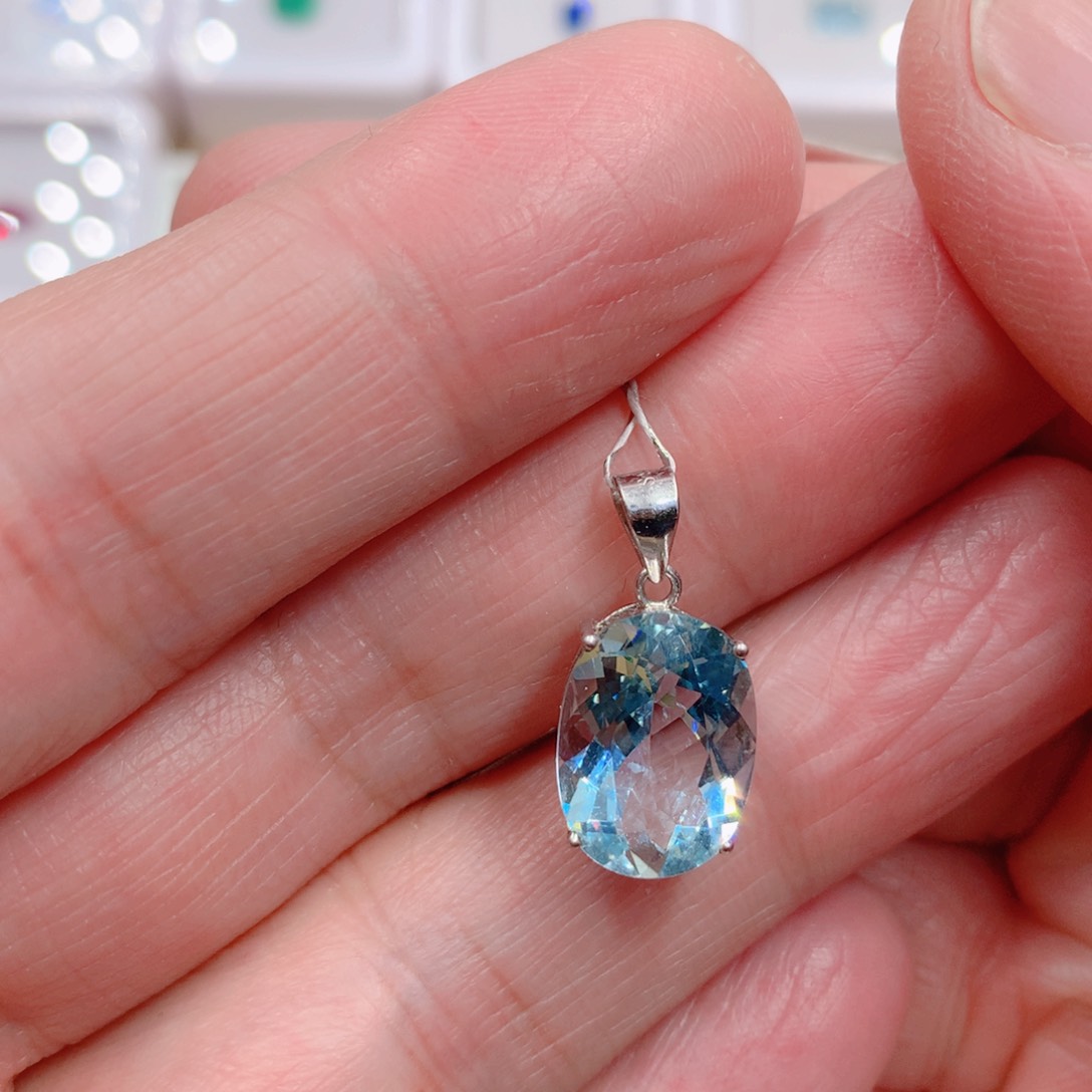 海蓝宝石吊坠(不含链)银S925镶嵌美*子