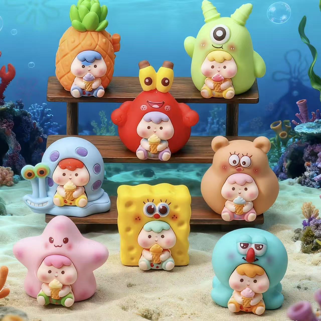 【九宫格+对对碰】海绵宝宝盲盒潮玩卡通公仔桌面摆件礼物玩具