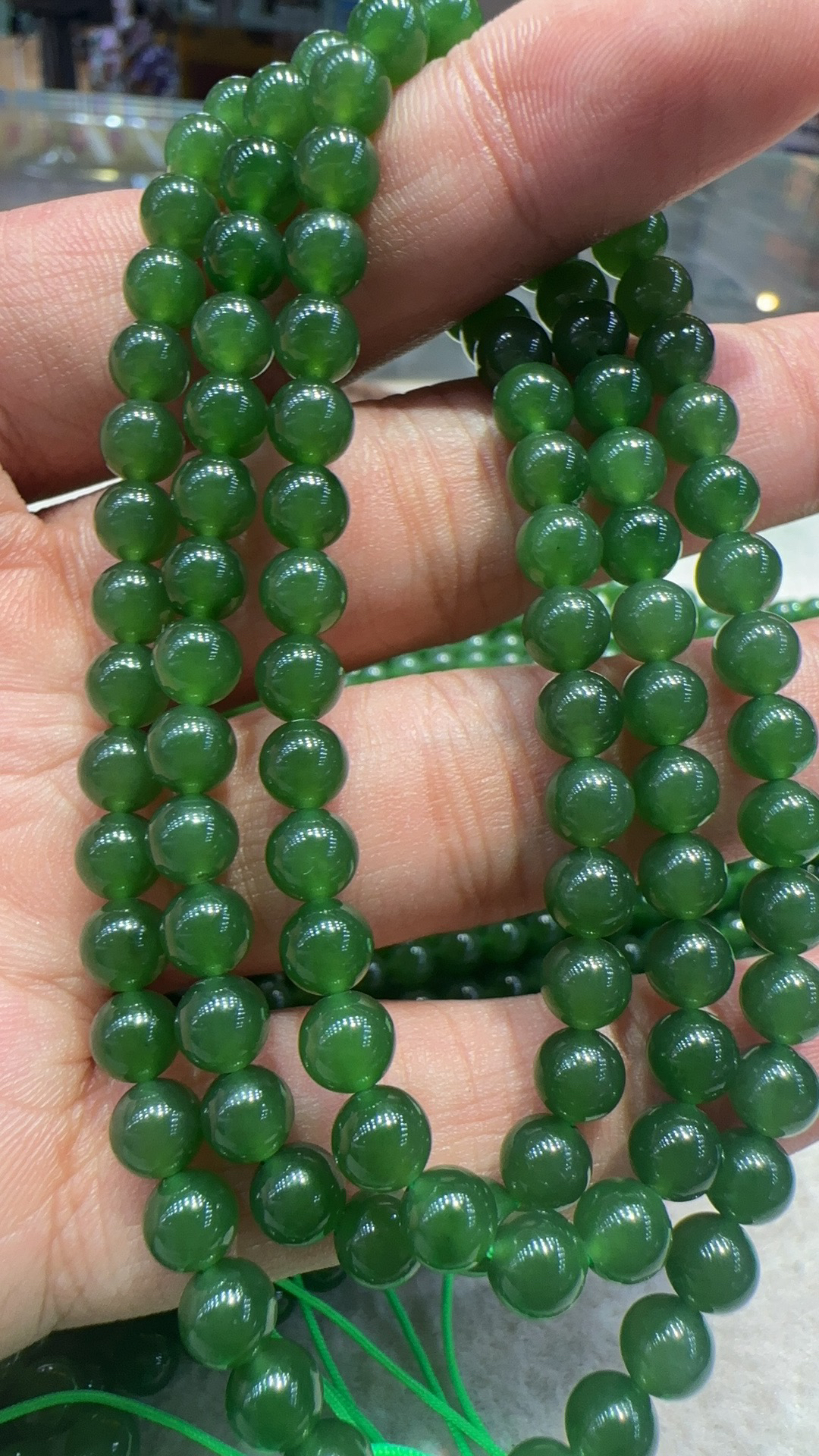和田玉碧玉6mm辣绿108项链