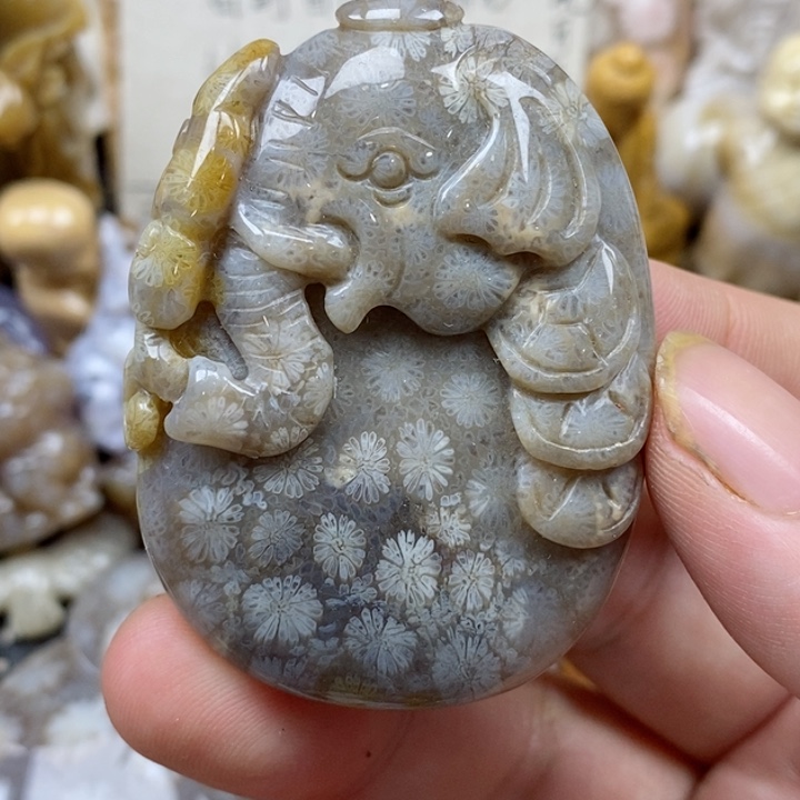 颈饰未镶嵌硅化珊瑚（珊瑚玉）