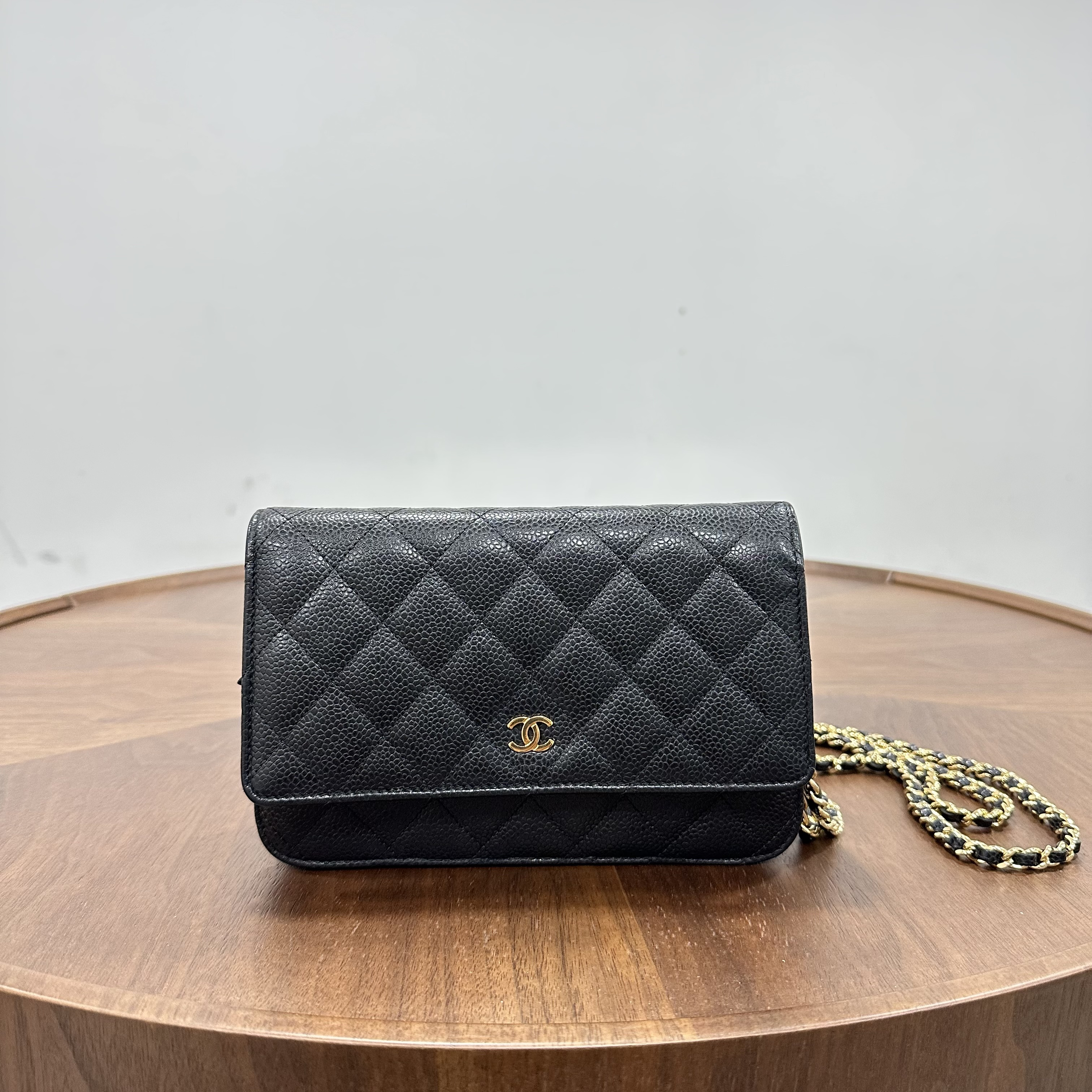 99新 Chanel/香奈儿 黑金发财woc链条包牛皮 18年US561312