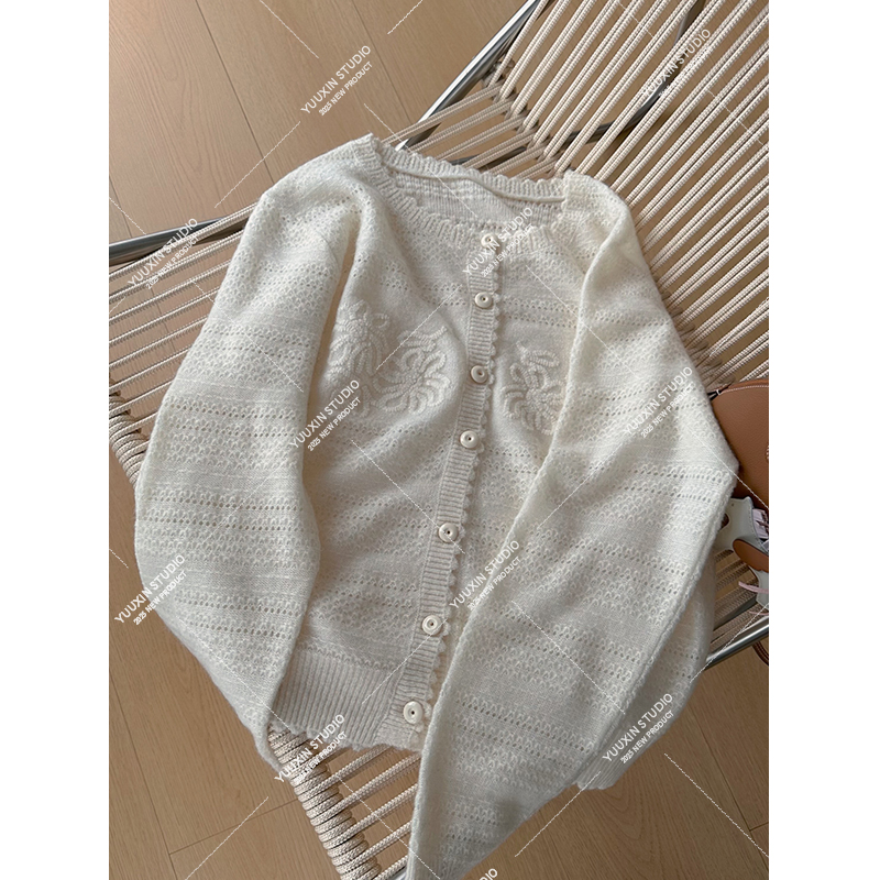 【YUUXIN】月下花眠~羊毛+山羊绒 秋季单排扣立体花朵针织开衫毛衣X