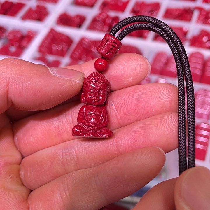 天然辰砂宝宝佛吊坠红绳