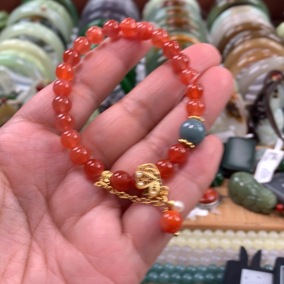 南红玛瑙未镶嵌手链卡0.7