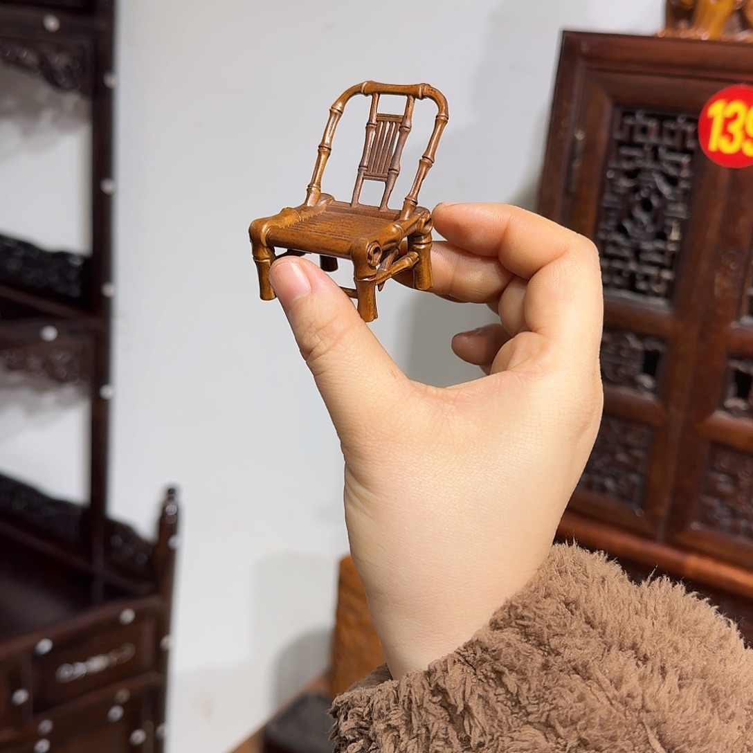 铁***记木复古装饰摆件木雕小椅子高5.5厘米