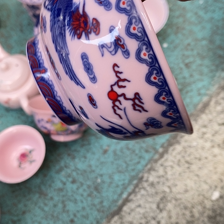 摆件陶红稀土新龙凤4.5寸碗