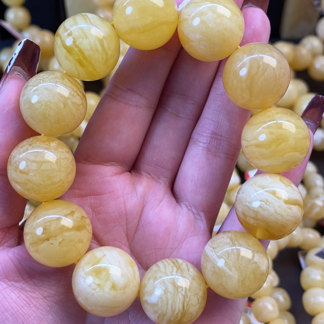 蜜蜡裸石未镶嵌虎皮手串19