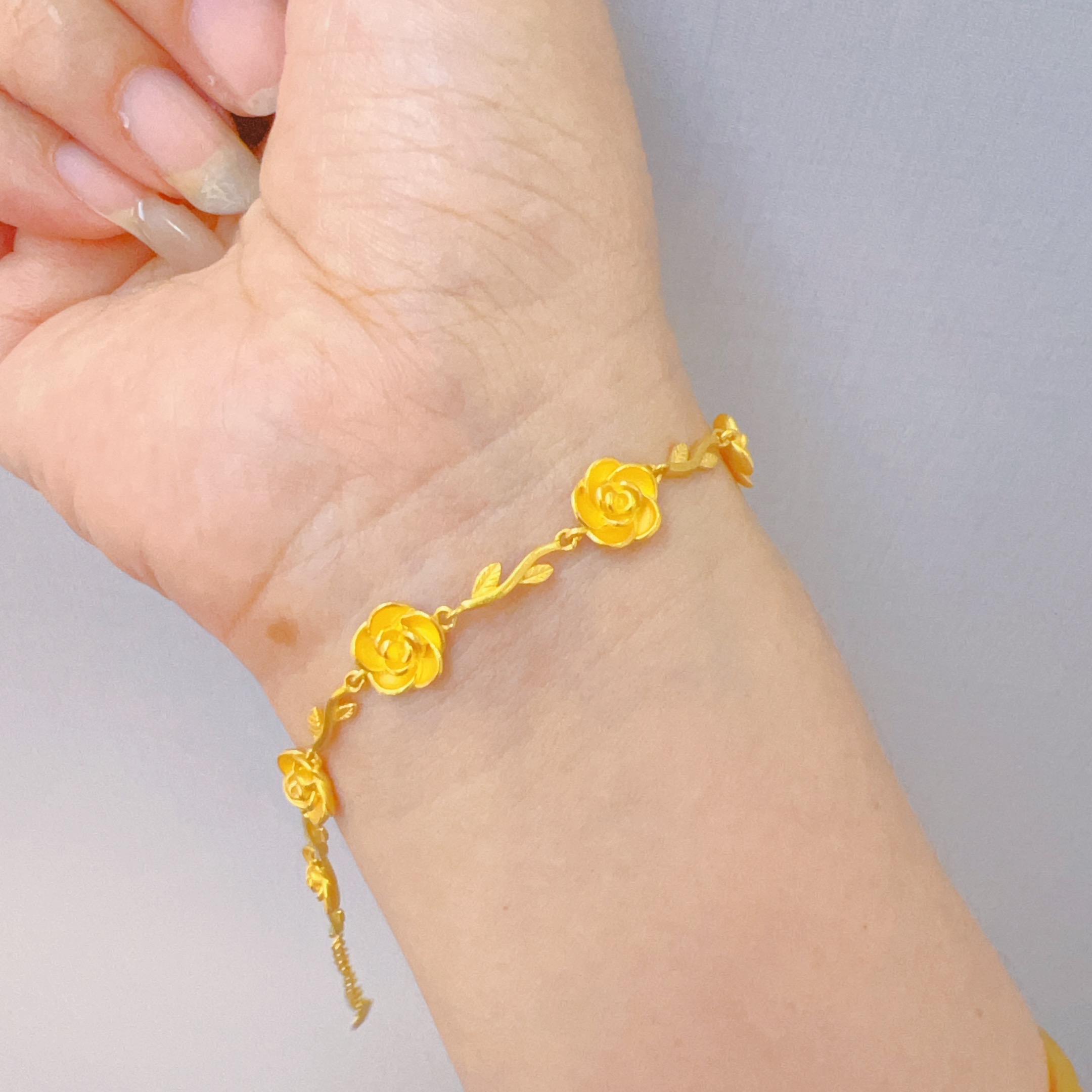 足金999玫瑰花手链5G黄金手链精致百搭黄金手链