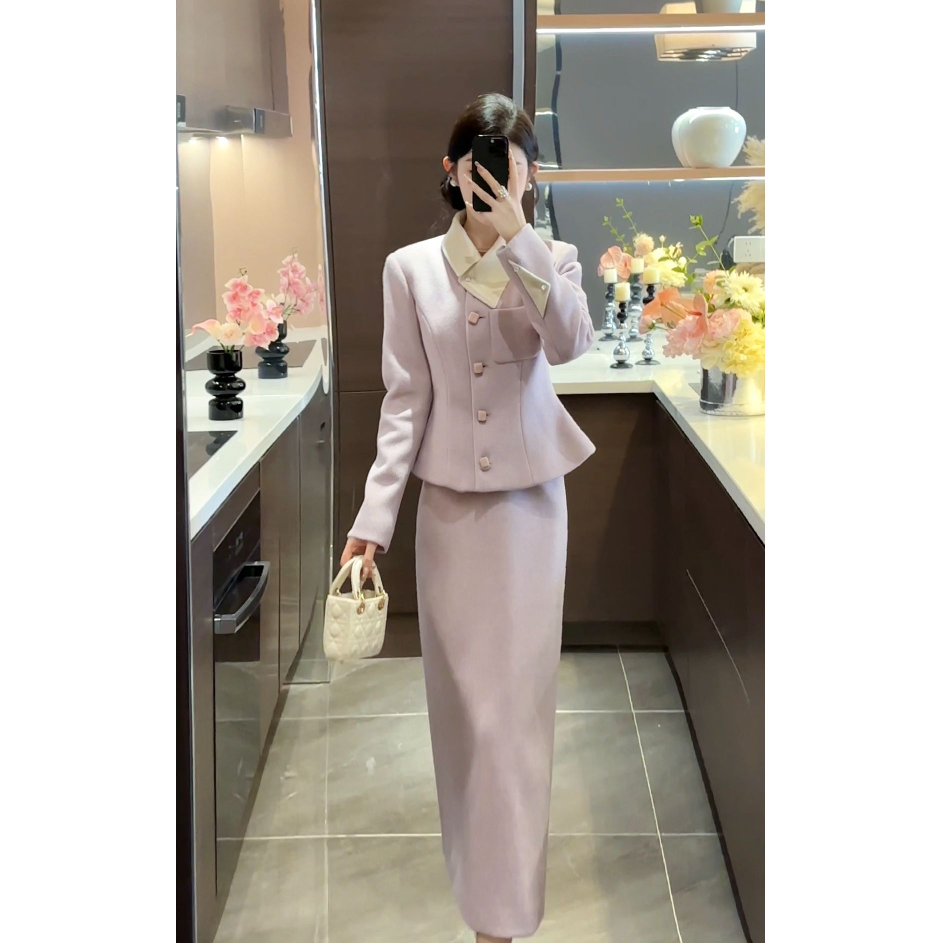 【周粥】【寄信】秋冬款高级气质收腰撞色羊毛套装简约百搭JJD4TZ7636