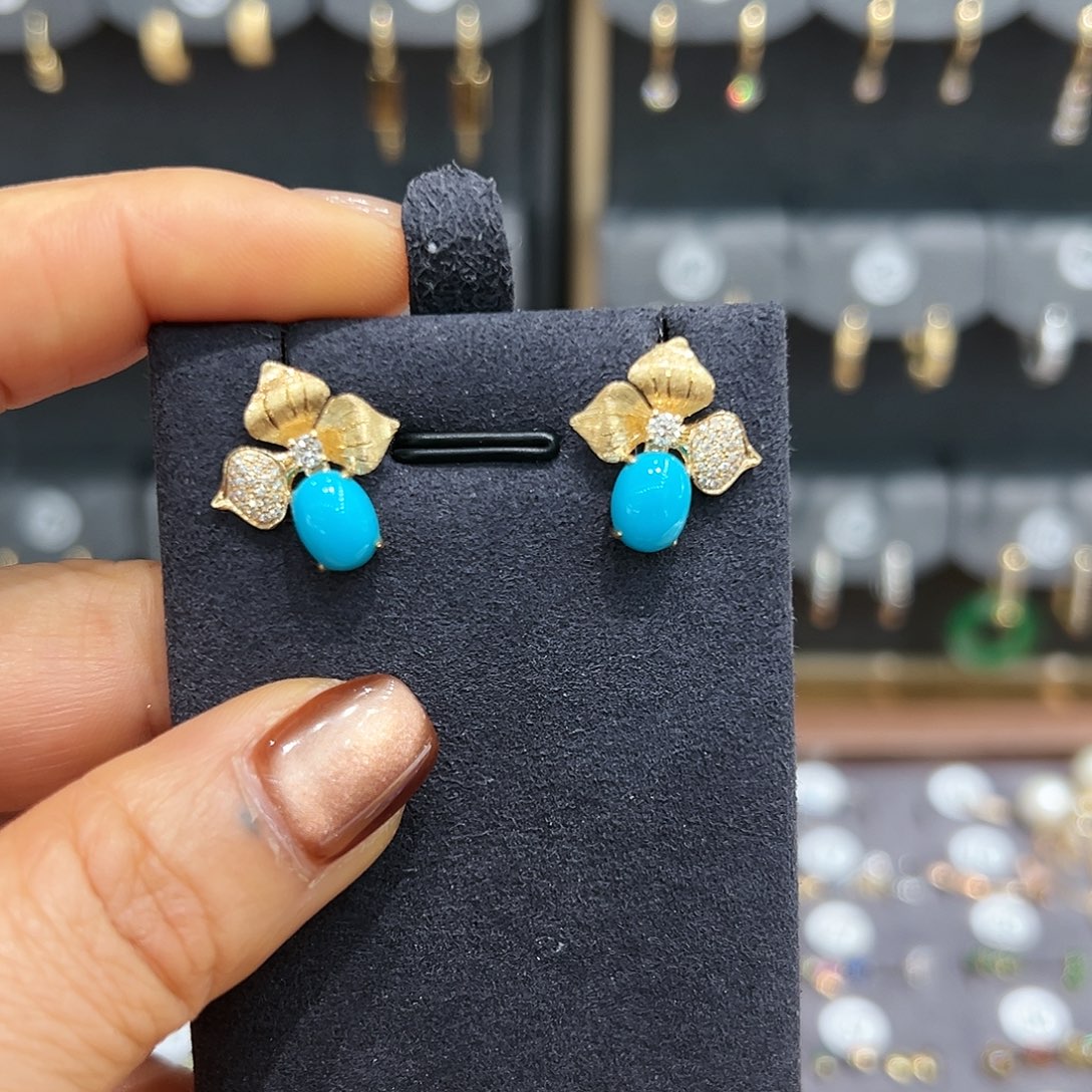 绿松石耳饰18K金镶嵌