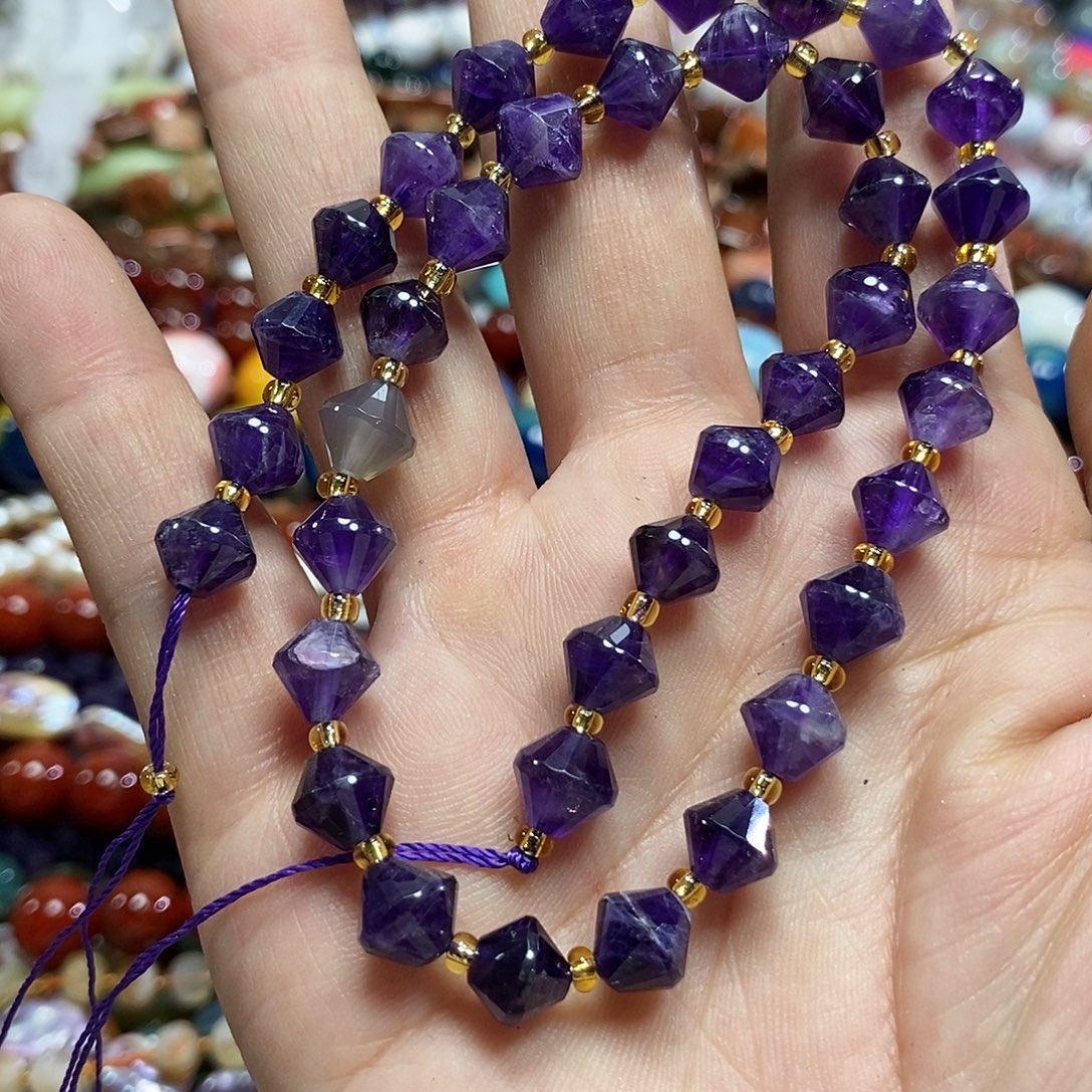 玛瑙/玉髓未镶嵌珠宝半成品紫水晶铃铛一条卡8mm