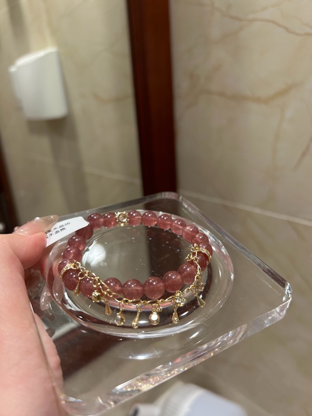 非金属仿珍珠手链 草莓小滴流合金配件 桃花方面手串