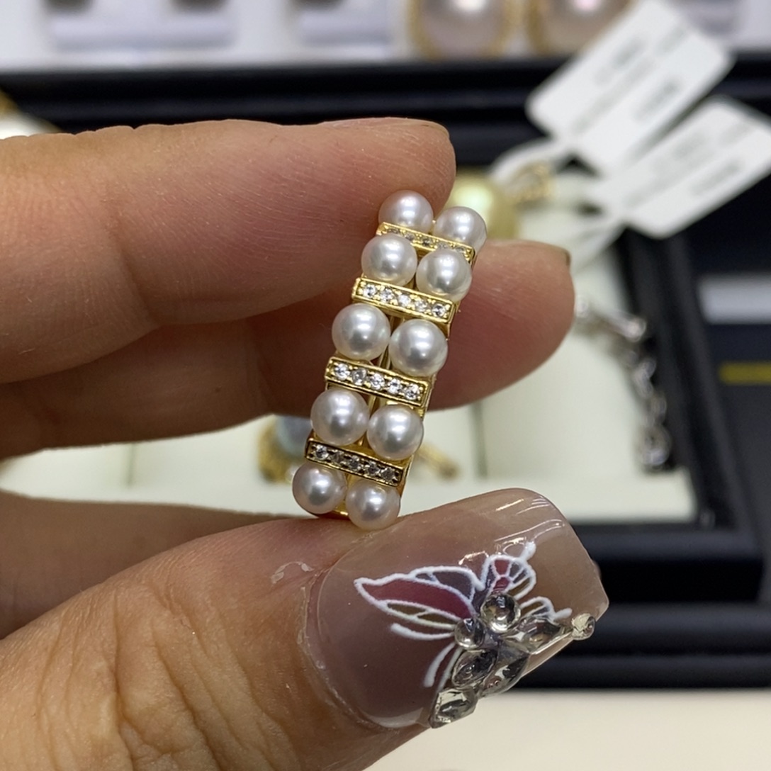 淡水珍珠戒指银S925镀金镶嵌