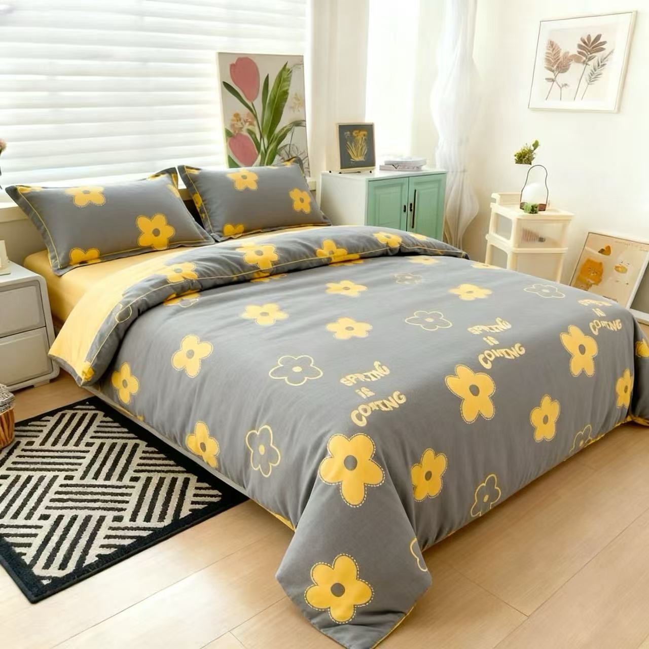 三件套-【字母灰】尺寸：2.3x2.3米斜纹床单+48*74枕套一对