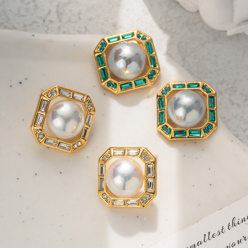 铜合金仿珍珠耳饰 法式高级感轻奢气质小众港风欧美素款耳钉14