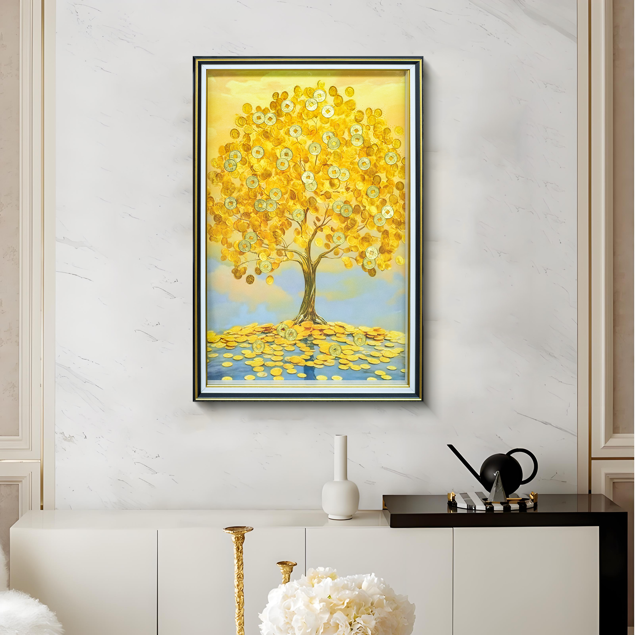 益师傅新款高端发财树客厅入户正对门餐厅黄金摇钱树装饰画树4060