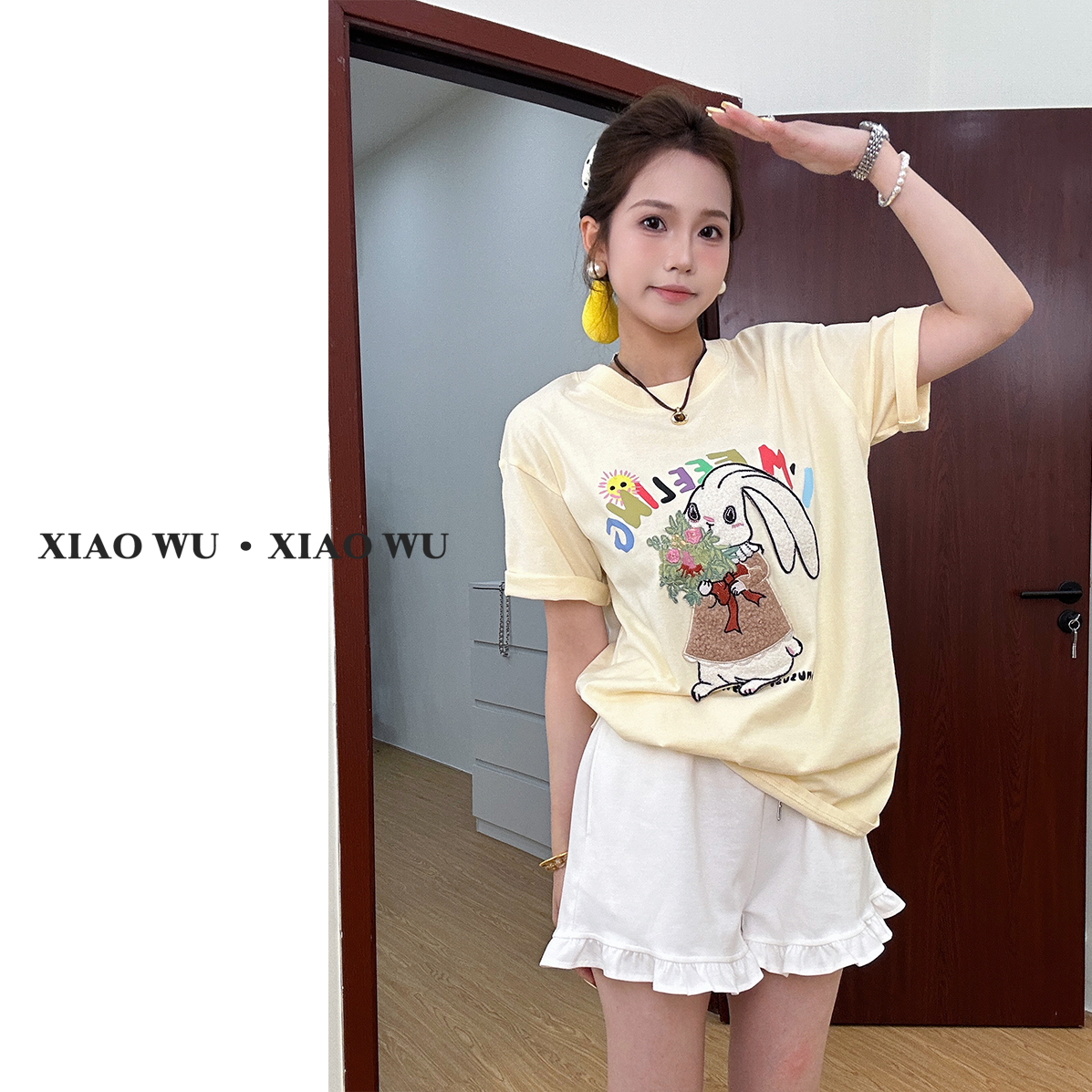 2025夏季卡通刺绣重工小众设计感宽松显瘦短袖T恤夏装减龄时尚