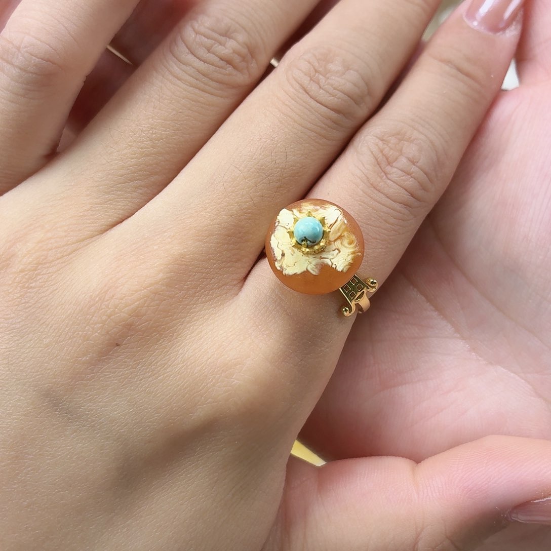 蜜蜡未镶嵌戒指花蜡饼子