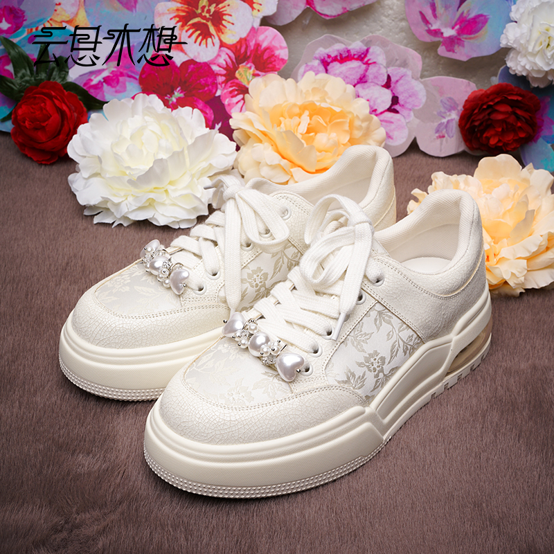 Ysimo-X云思木想 牡丹花开 时尚百搭提花纹理钉珠休闲鞋13051