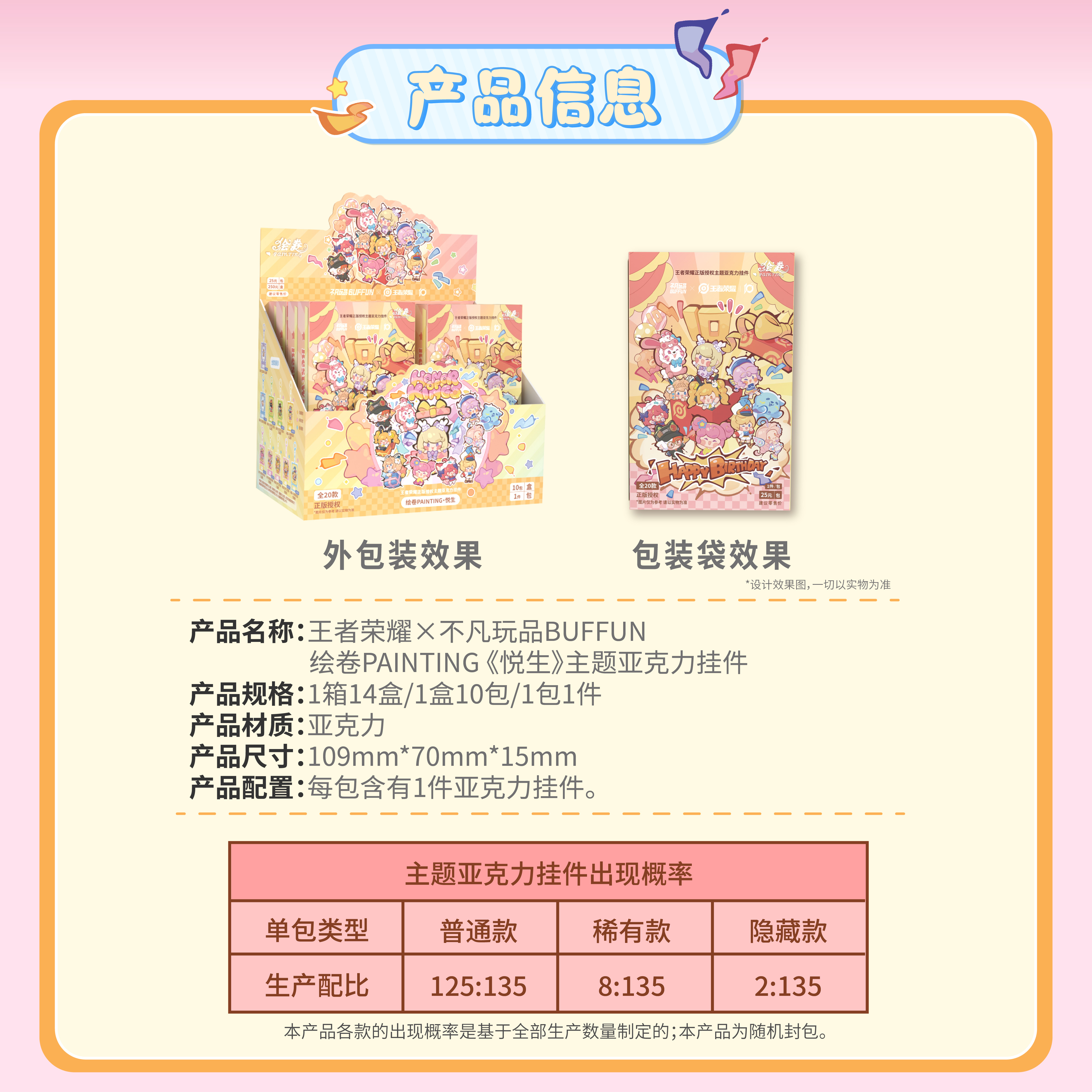 【清仓】不凡玩品《王者荣耀》绘卷《悦生》主题亚克力挂件拆卡盲盒