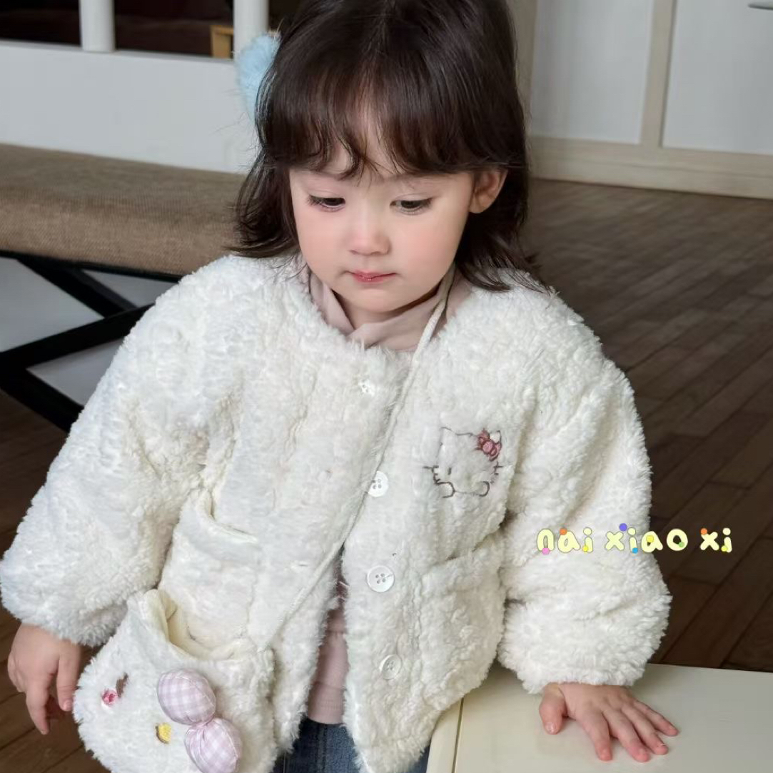 奶小西秋冬kt猫咪加绒牛仔裤女宝可爱甜美含背包外套