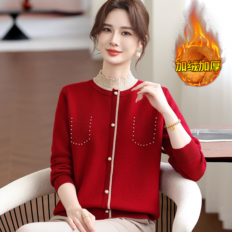 气质长袖洋气时尚女士红色加绒加厚