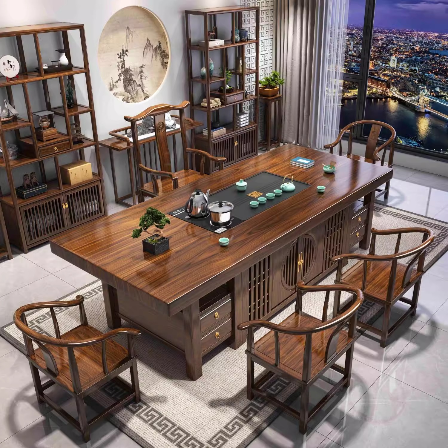 日进斗金大板茶台茶桌椅组合茶几新中式简约客厅茶桌椅